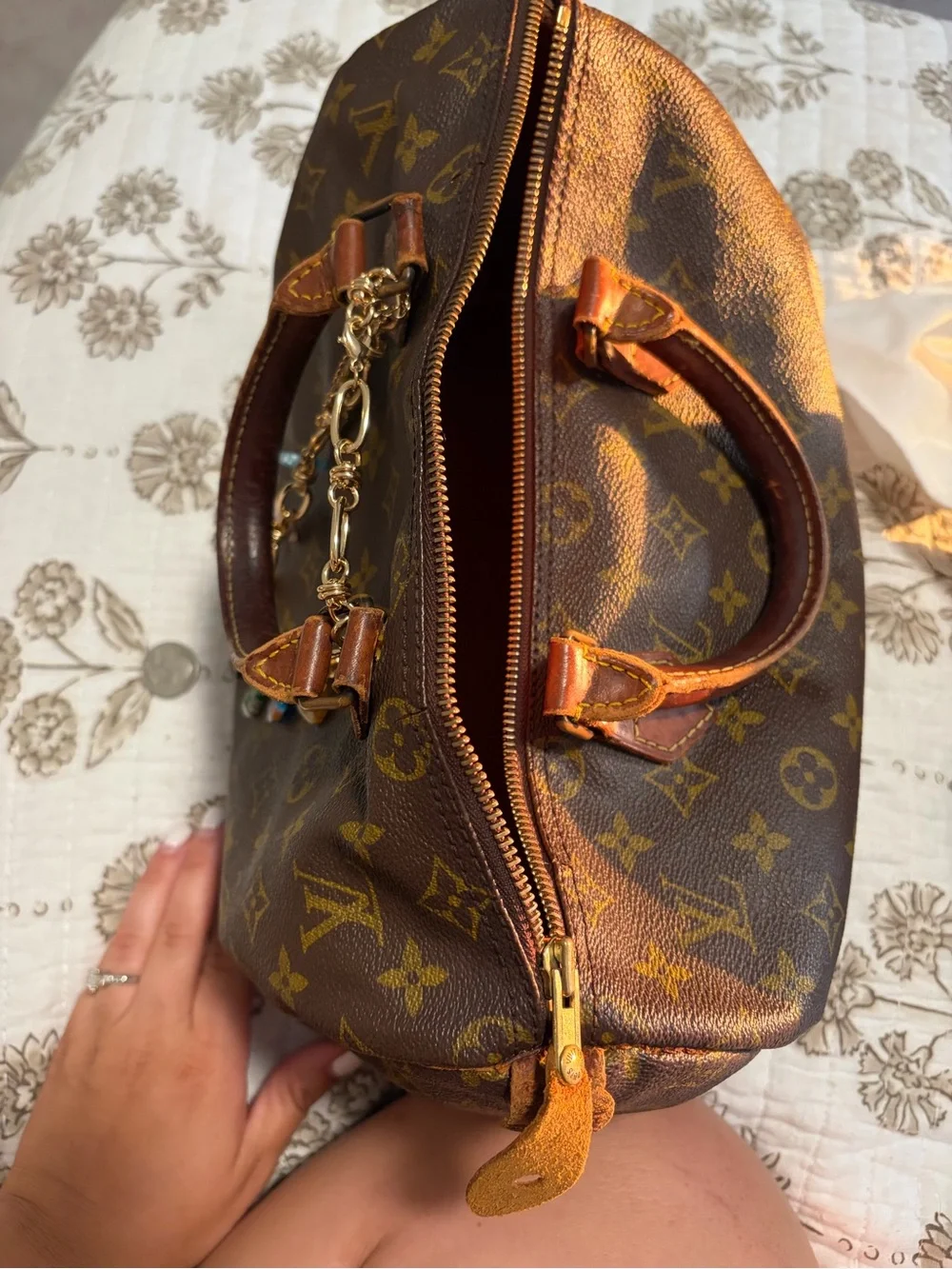 Louis Vuitton Brown Monogram Canvas Satchel with Gold Hardware
